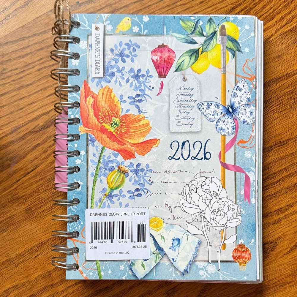 2026 Floral Spiral Journal Notebook - Blue with Orange Poppy
